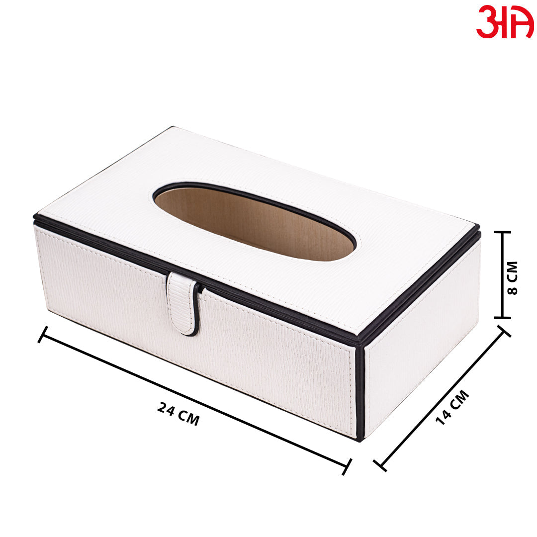 Premium White Vegan Leather Tissue Box (24x14x8) CM