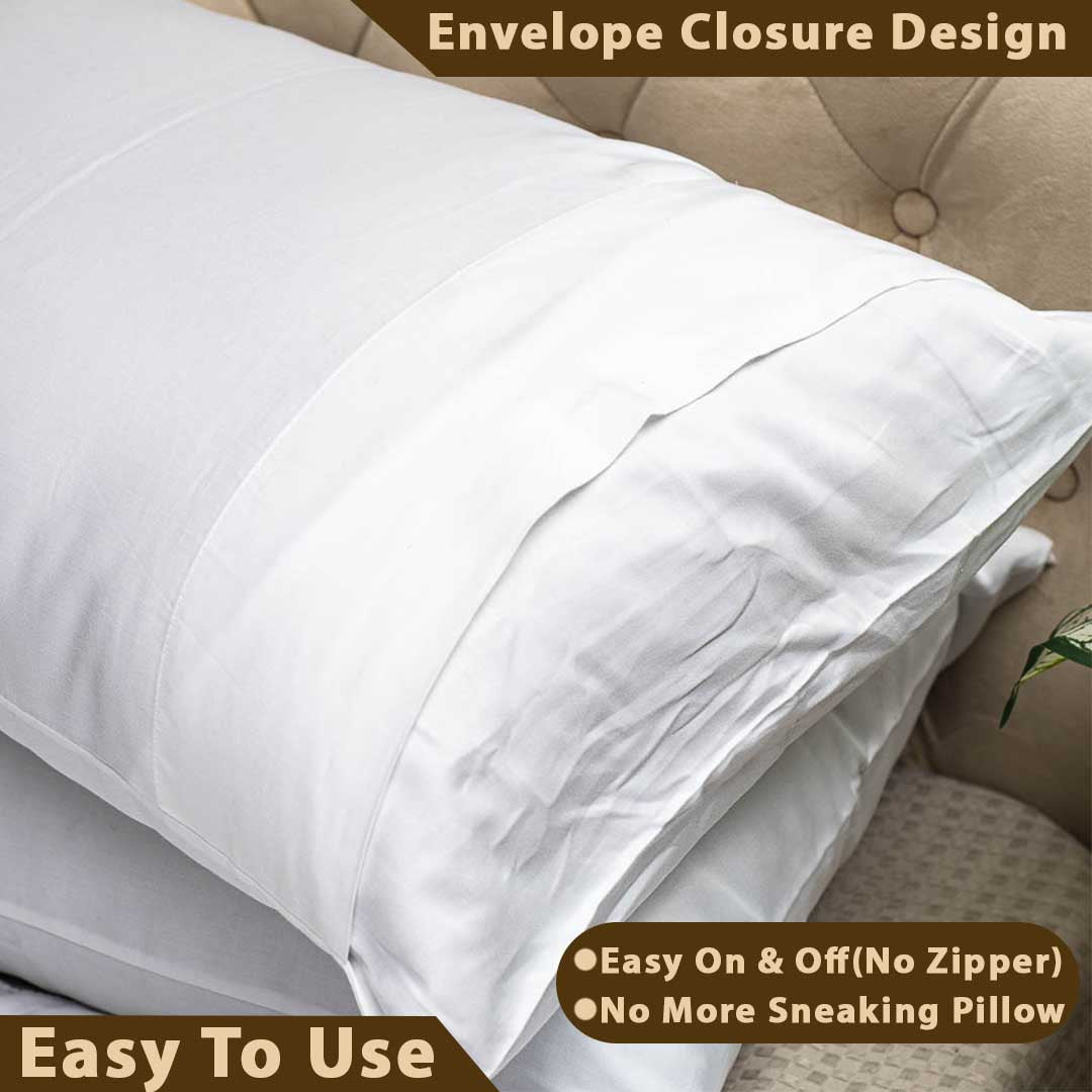 White 300TC- Pillow Cover Set (02 Pcs) Design Four