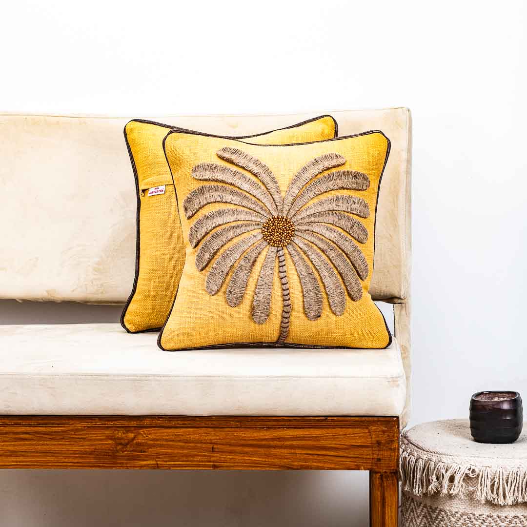 Gorgeous Palm Tree Cushion Cover with Hand Work