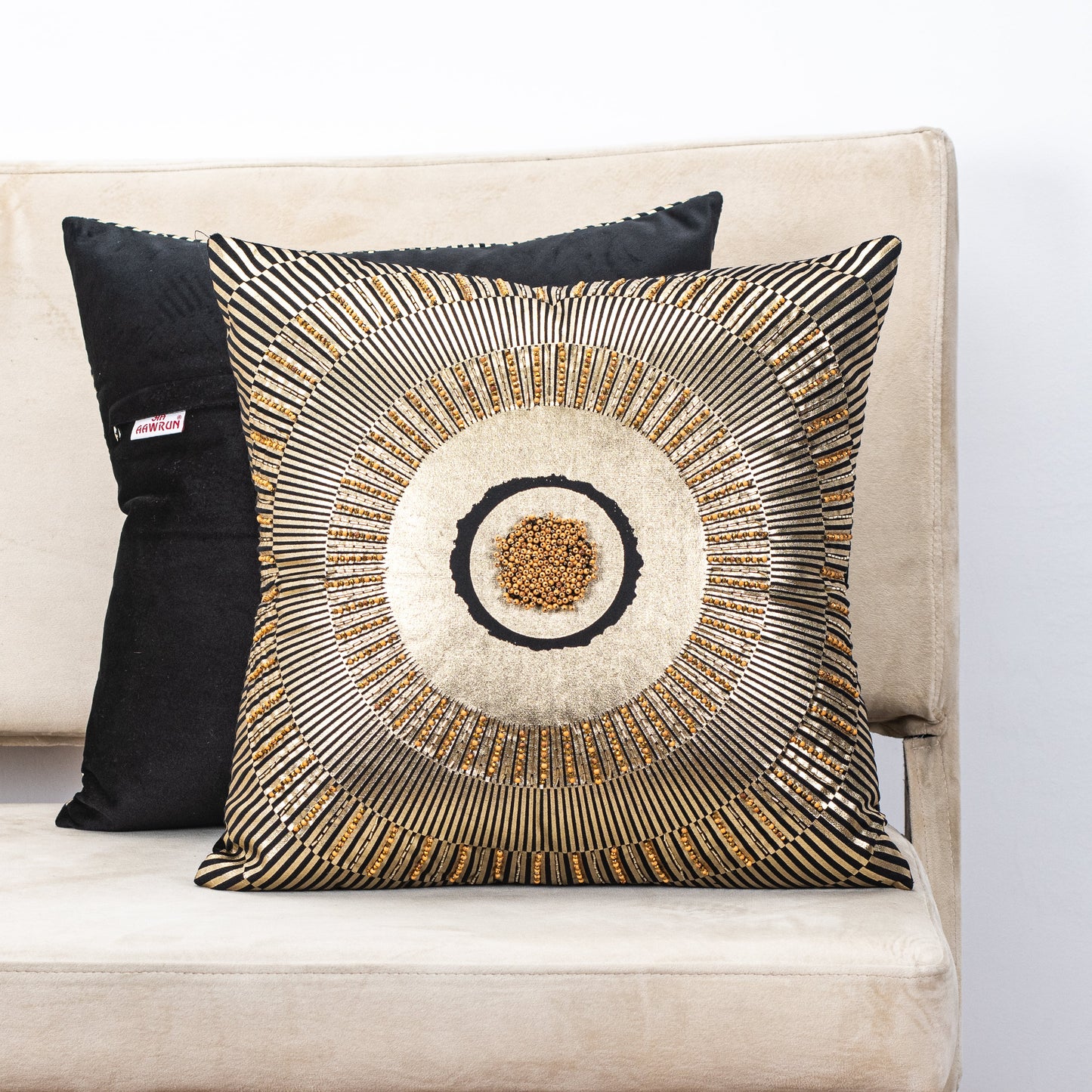 Premium Black Colour Velvet Sunfoil Handwork Cushion Cover