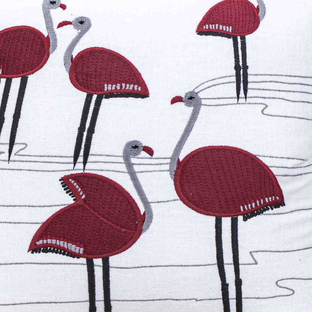 Premium Flamingo Cotton Emb'y Cushion Cover