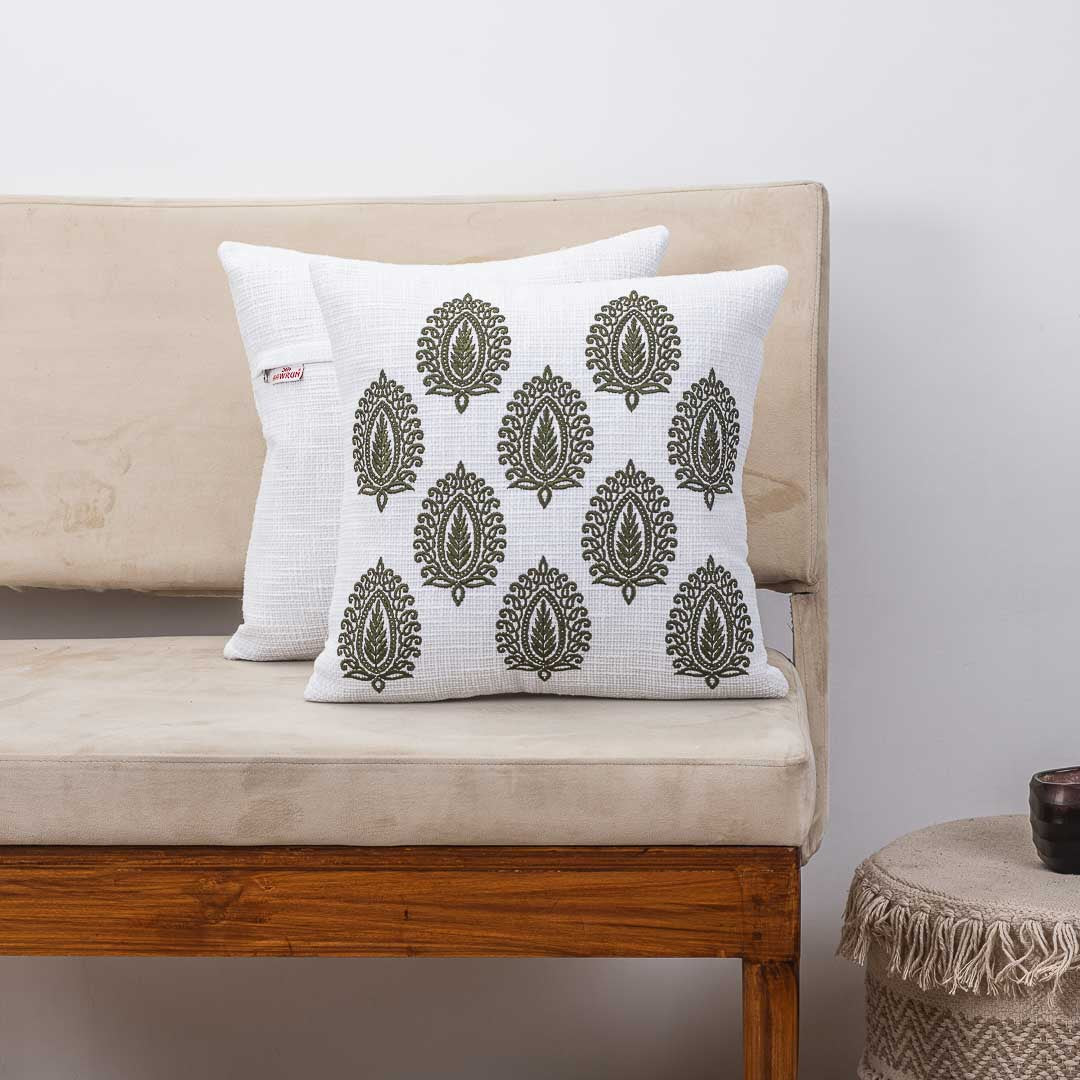 Premium Mystic Paisley Embroidery Cushion Cover