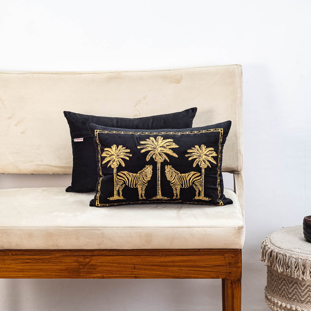 Premium Zebra & 03 Palm Tree Embroidery Cushion Cover