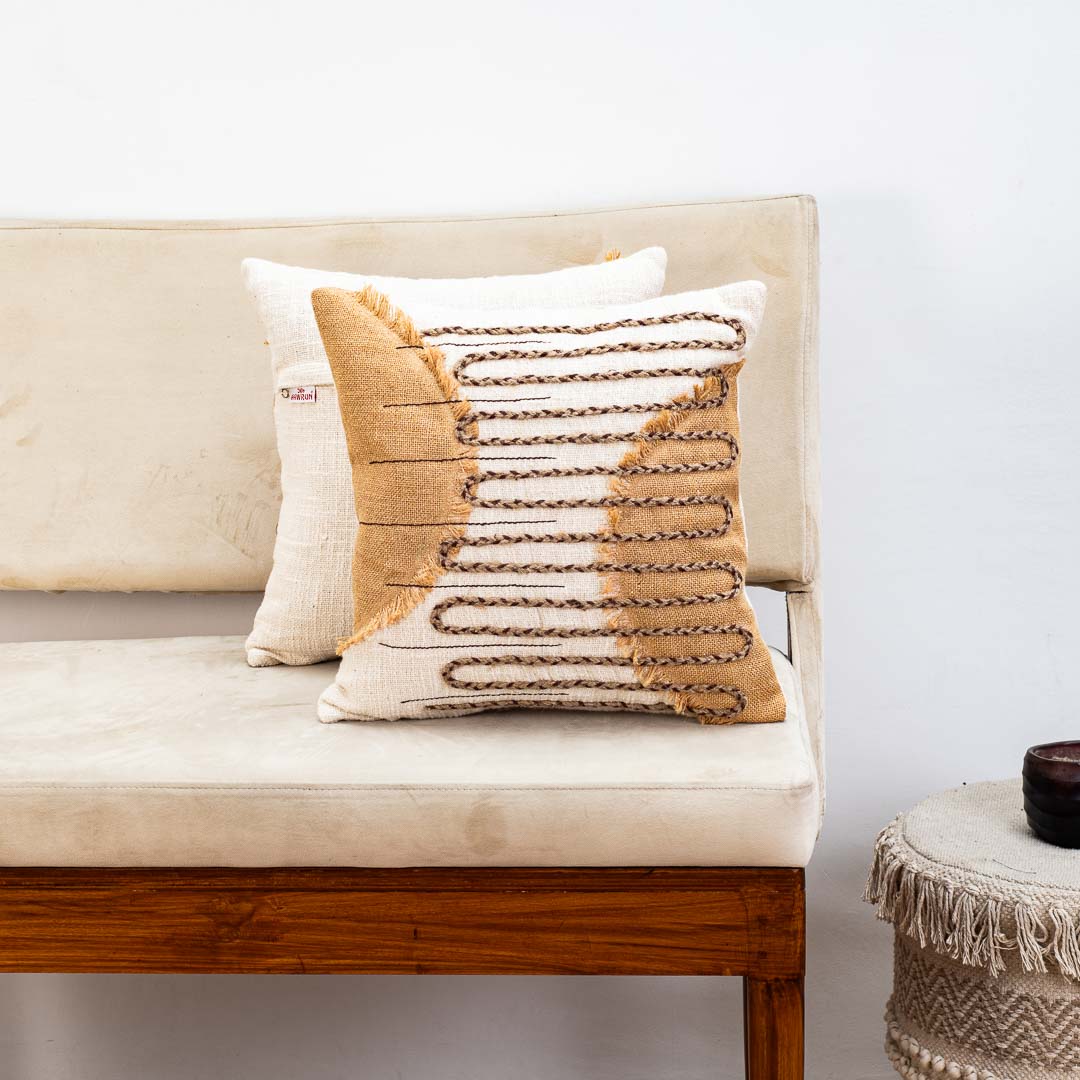 Premium White Gold New Fashion Jute Cushion Cover Design Five