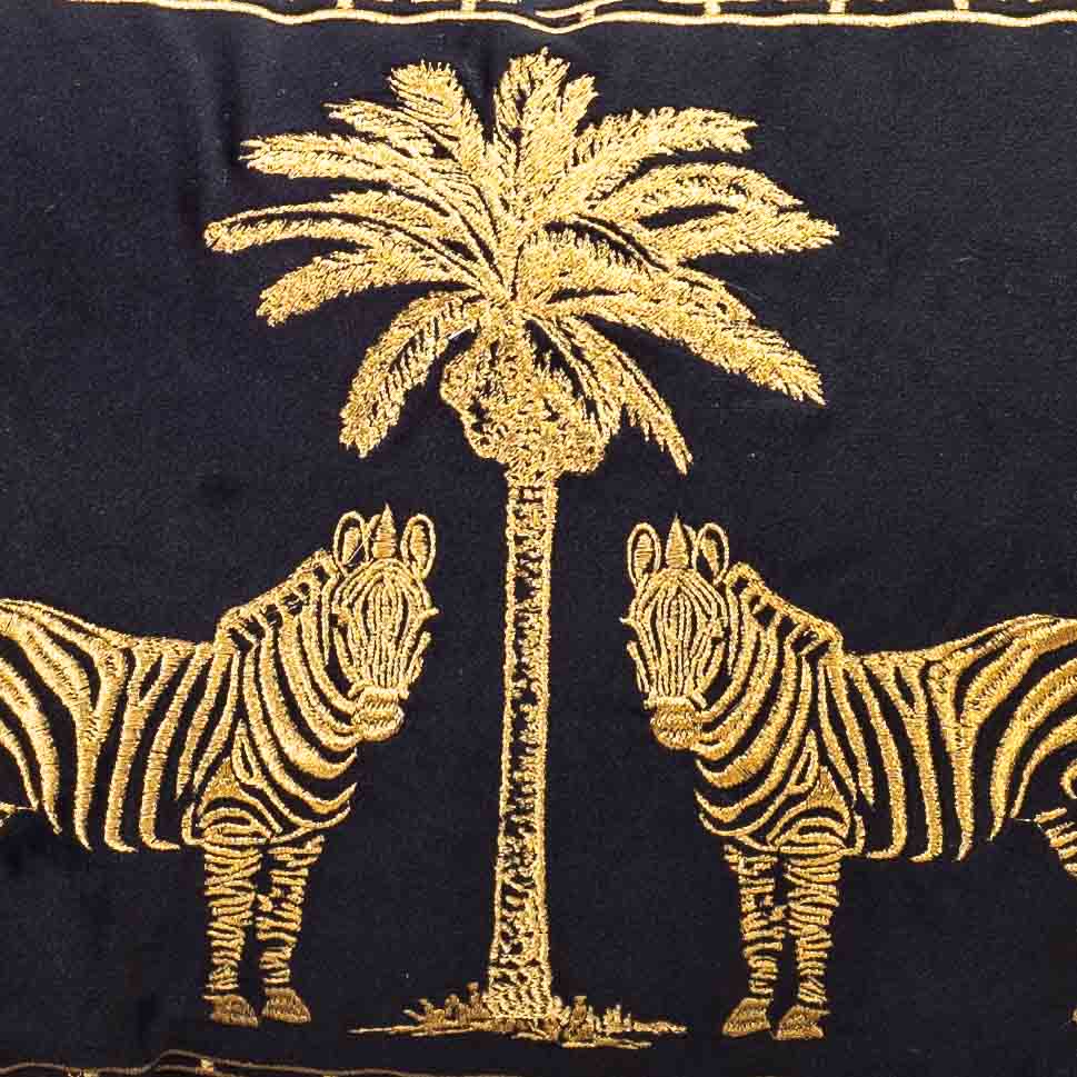 Premium Zebra & Palm Tree Embroidery Cushion Cover