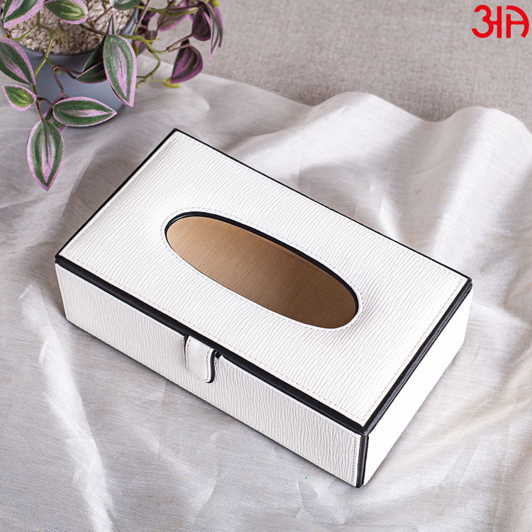 Premium White Vegan Leather Tissue Box (24x14x8) CM