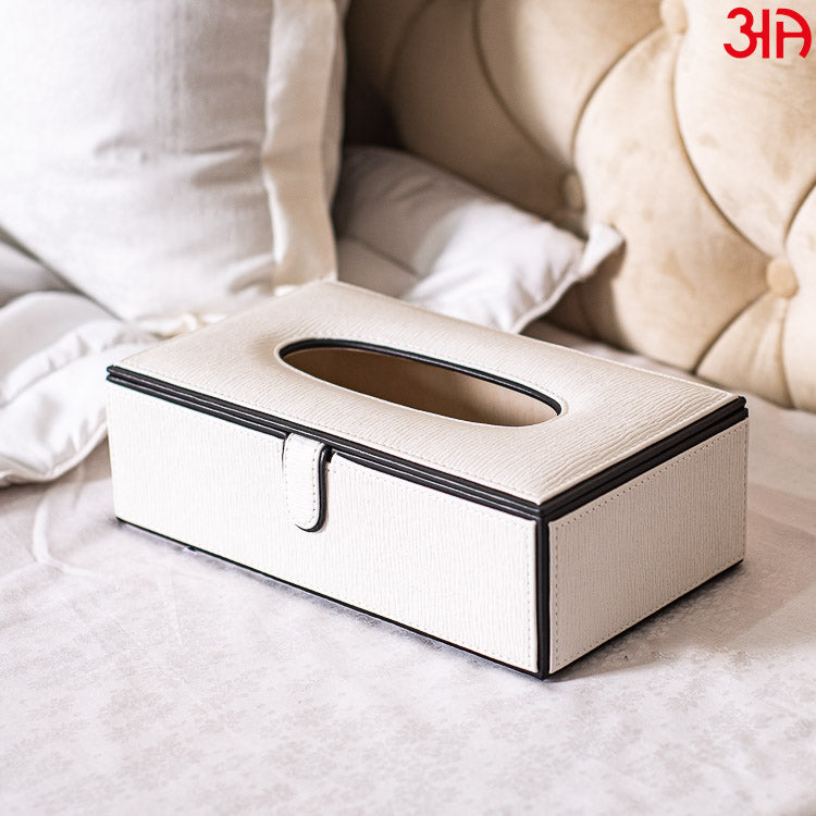 Premium White Vegan Leather Tissue Box (24x14x8) CM