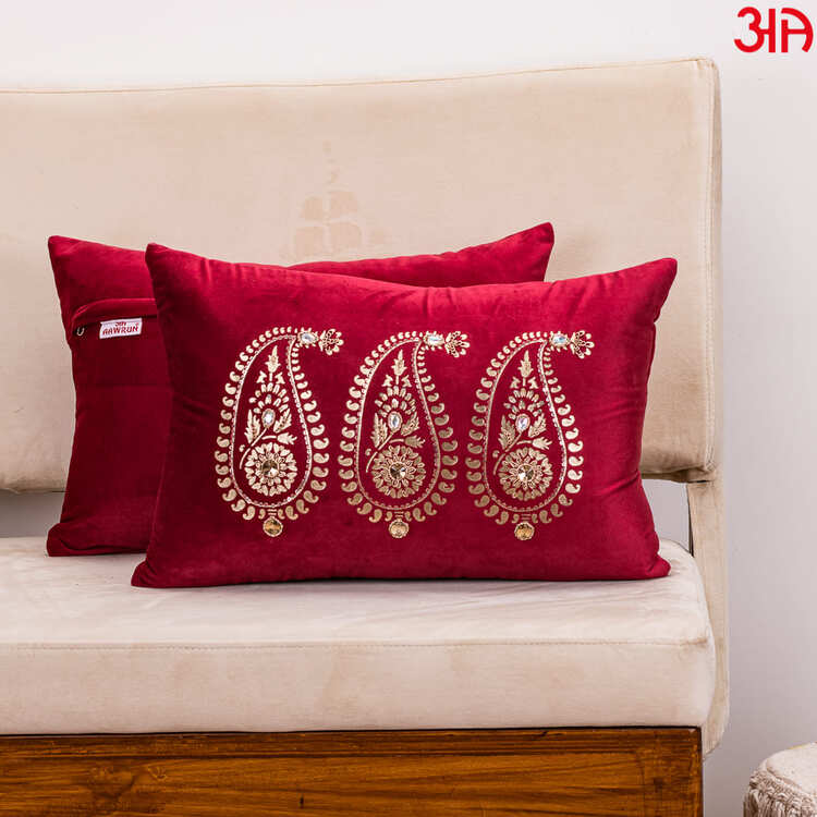maroon paisley design cushion