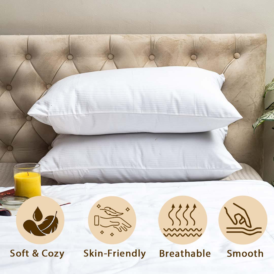 White Premium 300TC- Pillow Cover Set (02 Pcs) Design Two