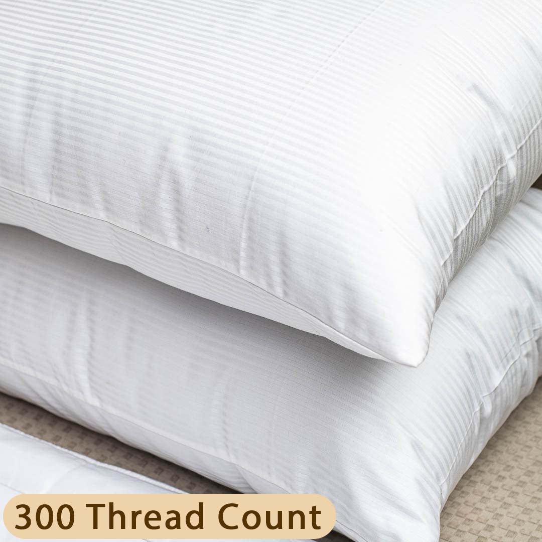 White Premium 300TC- Pillow Cover Set (02 Pcs) Design Two