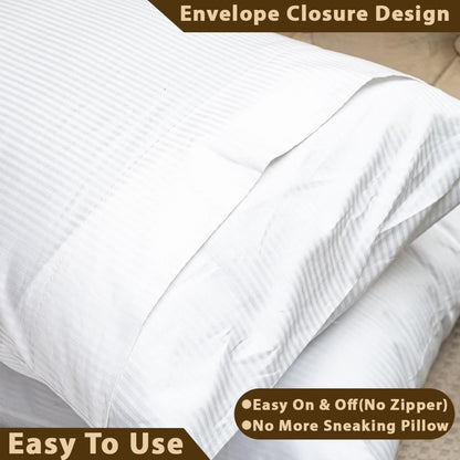 White Premium 300TC- Pillow Cover Set (02 Pcs) Design Two
