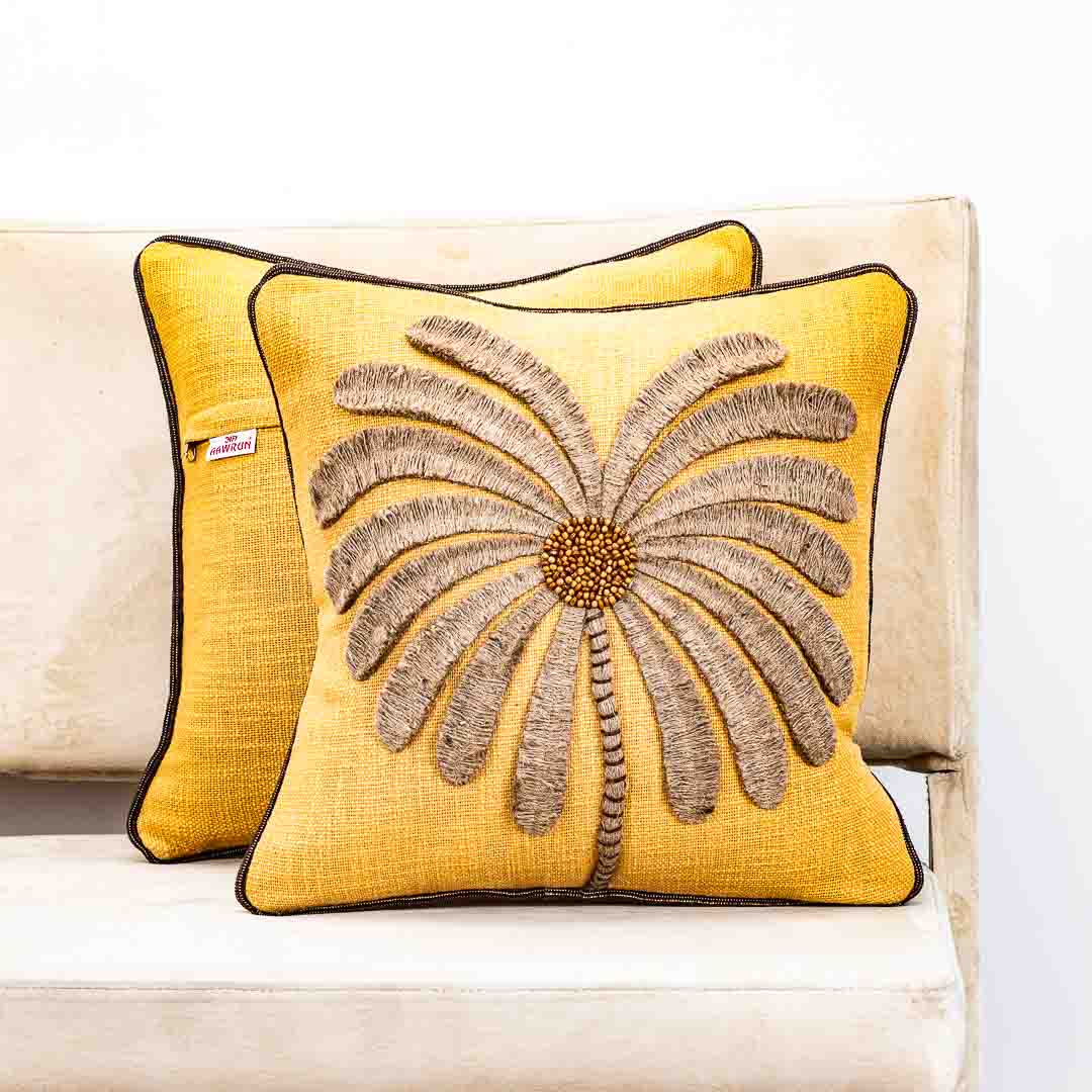Gorgeous Palm Tree Cushion Cover with Hand Work