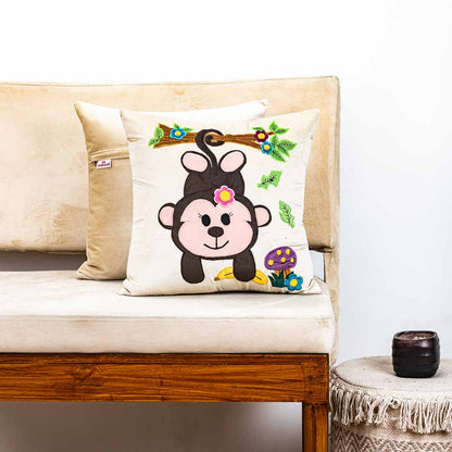 Monkey With Banana Cushion Cover For Kids