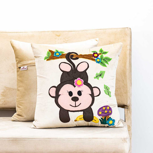 Monkey With Banana Cushion Cover For Kids
