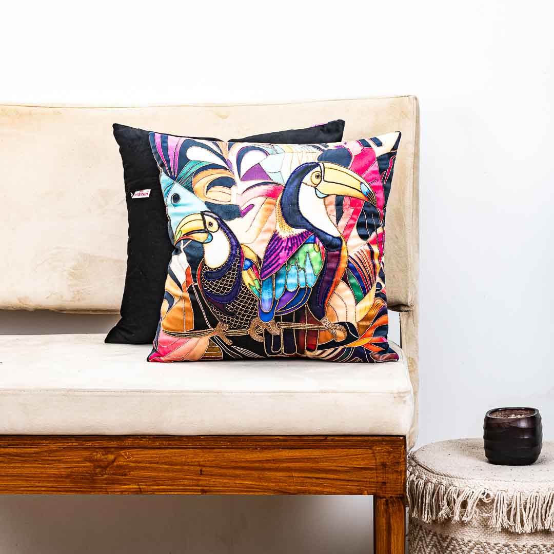 Premium Abstract Floral Toucan Bird Cushion Cover