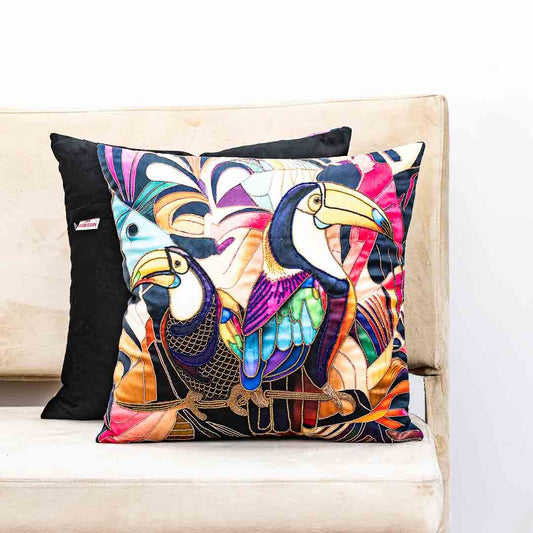 Premium Abstract Floral Toucan Bird Cushion Cover