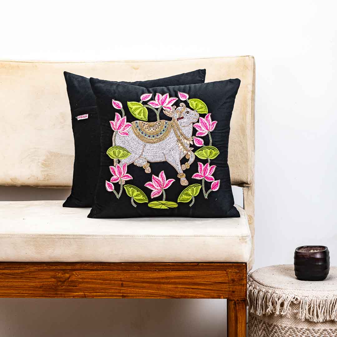 Premium Royal Cow & Lotus Ring Cushion Cover