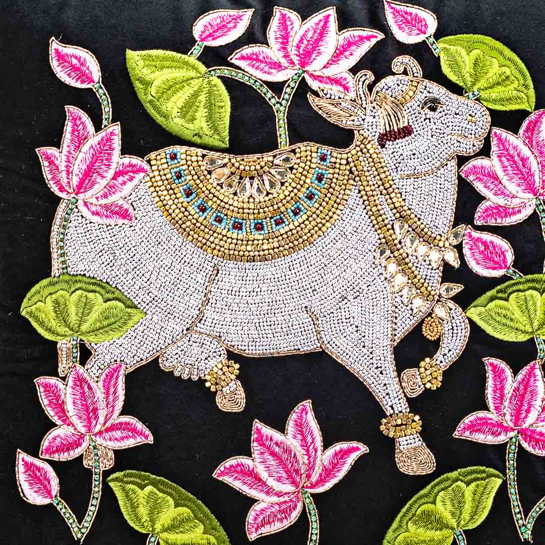Premium Royal Cow & Lotus Ring Cushion Cover