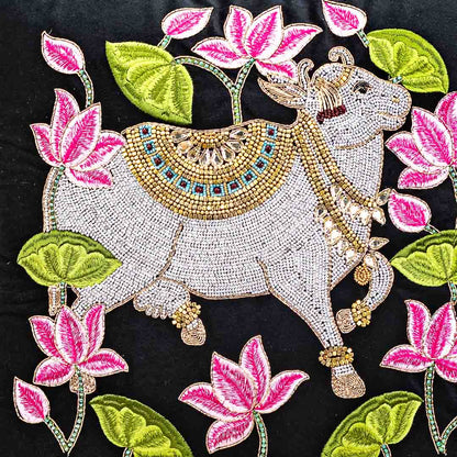 Premium Royal Cow & Lotus Ring Cushion Cover