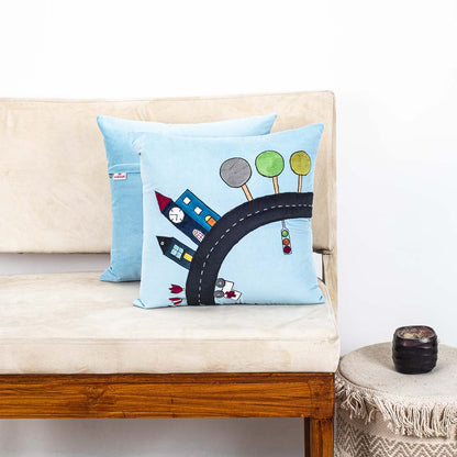 Premium Blue City Curve Cushion Cover