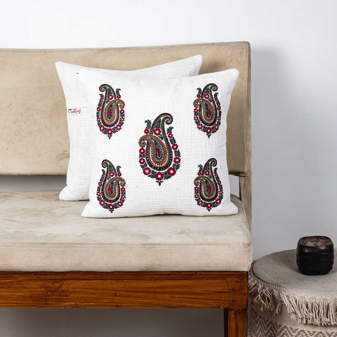Premium Five Paisley Embroidery Cushion Cover