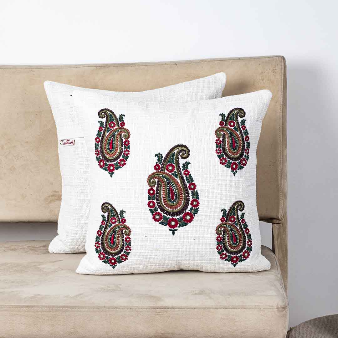 Premium Five Paisley Embroidery Cushion Cover