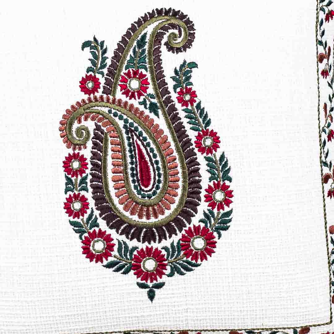 Premium Double Paisley W/Frame Embroidery Cushion Cover