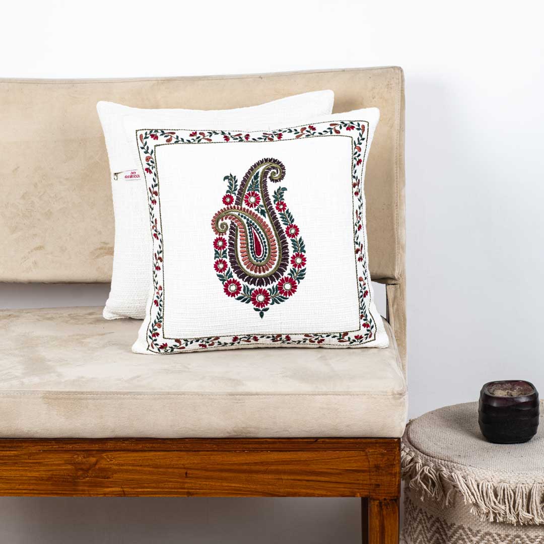 Premium Double Paisley W/Frame Embroidery Cushion Cover