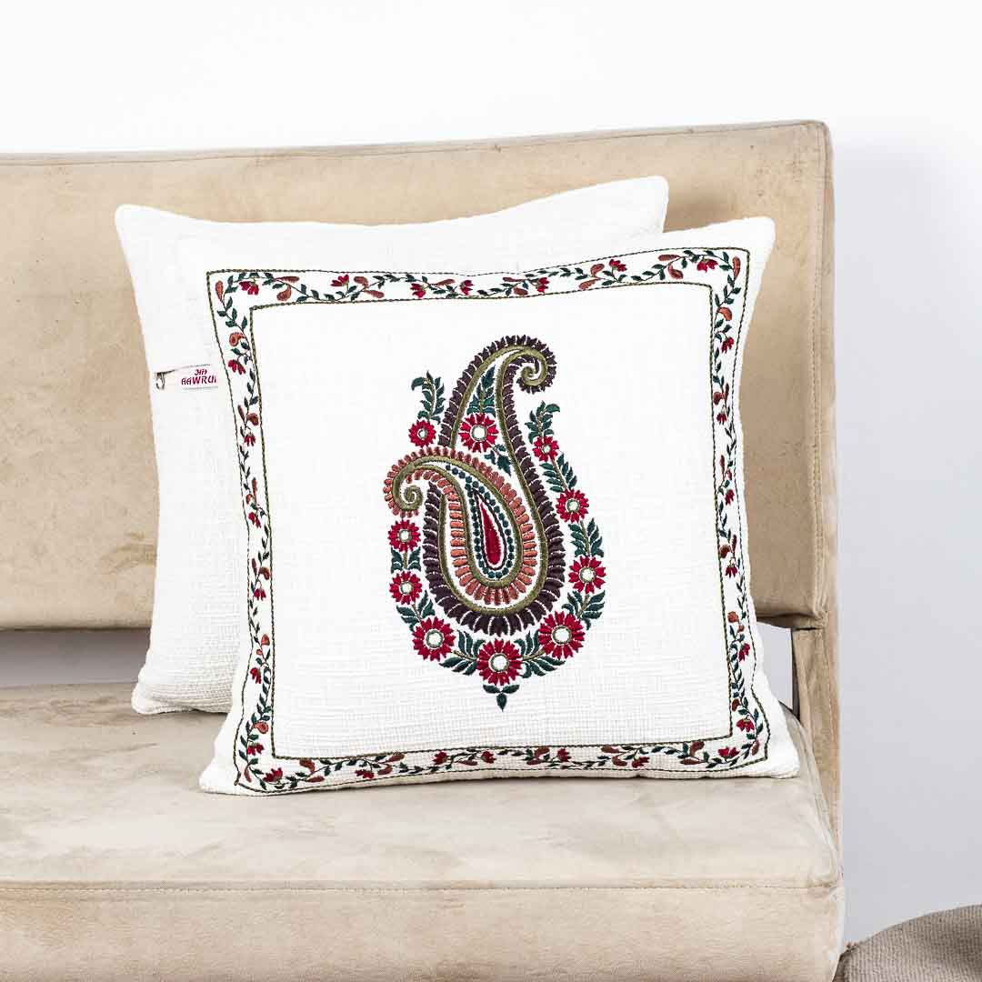 Premium Double Paisley W/Frame Embroidery Cushion Cover