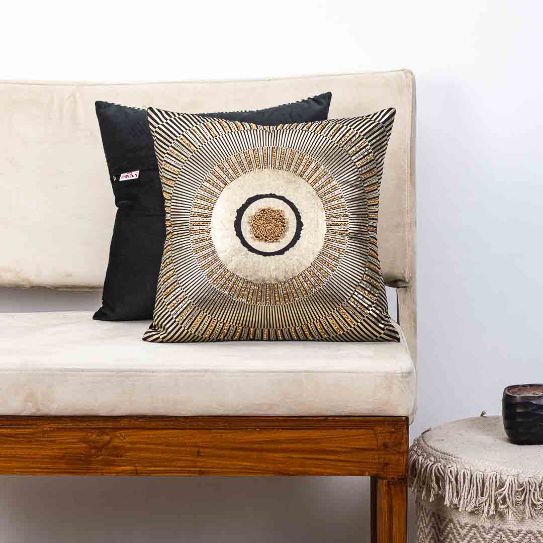 Premium Black Colour Velvet Sunfoil  Handwork Cushion Cover