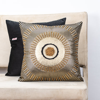 Premium Black Colour Velvet Sunfoil  Handwork Cushion Cover