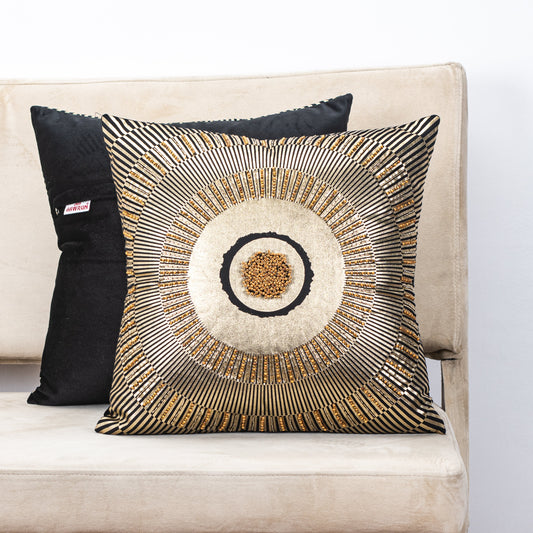 Premium Black Colour Velvet Sunfoil  Handwork Cushion Cover