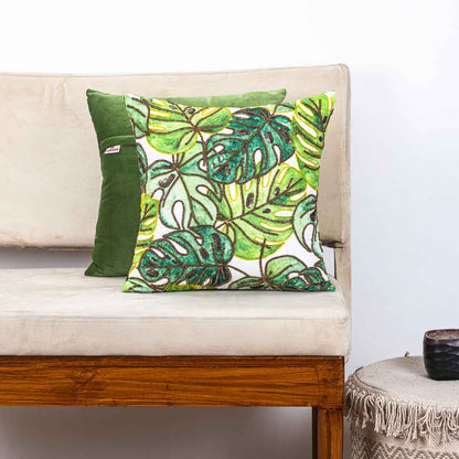 Premium Monstera Leaf - Hand Work Cushion Cover