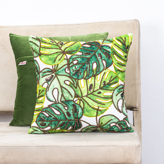 Premium Monstera Leaf - Hand Work Cushion Cover