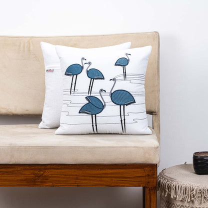 Premium Flamingo Cotton Emb'y Cushion Cover