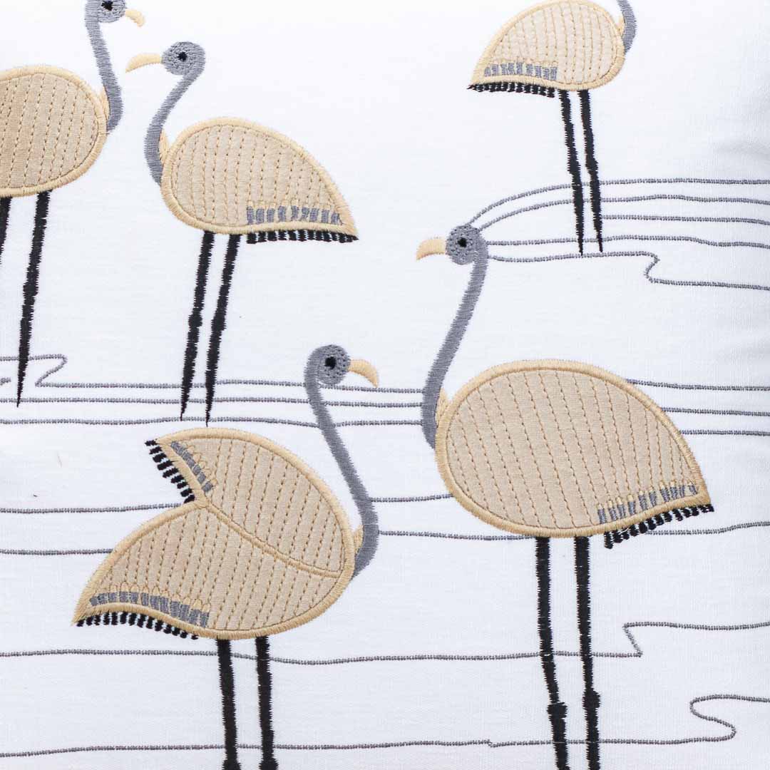 Premium Flamingo Cotton Emb'y Cushion Cover