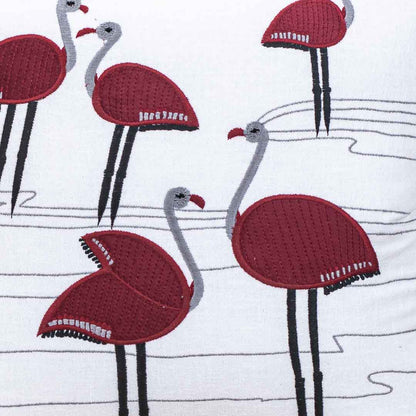 Premium Flamingo Cotton Emb'y Cushion Cover