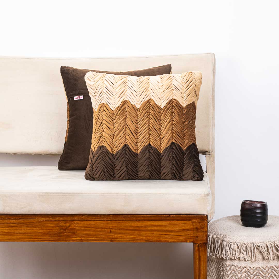 Premium Shaded Gathered Zig-Zag Design Cushion Cover