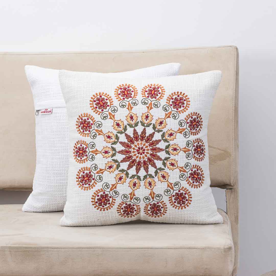 Premium Sunburst Bloom Embroidery Cushion Cover
