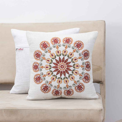 Premium Sunburst Bloom Embroidery Cushion Cover