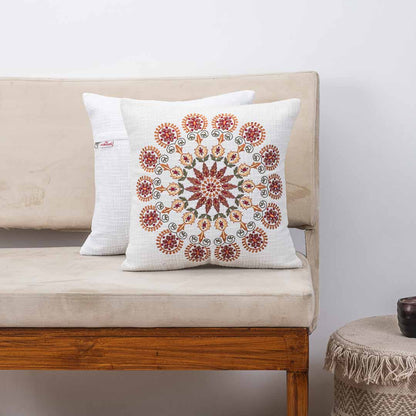 Premium Sunburst Bloom Embroidery Cushion Cover
