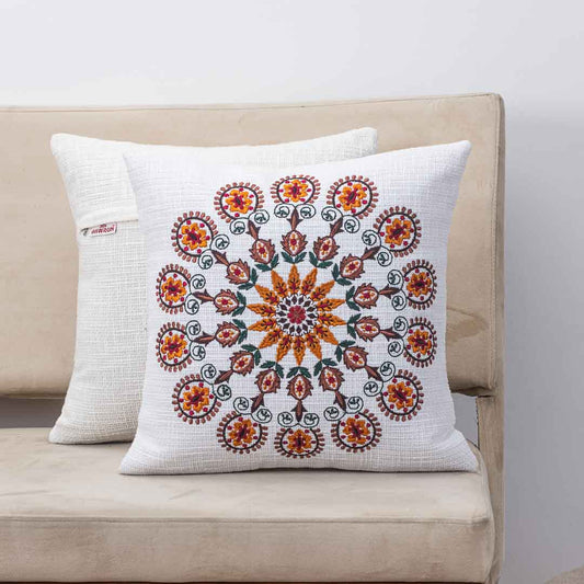 Premium Sunburst Bloom Embroidery Cushion Cover