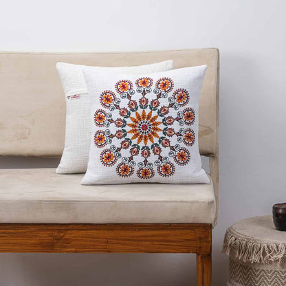 Premium Sunburst Bloom Embroidery Cushion Cover