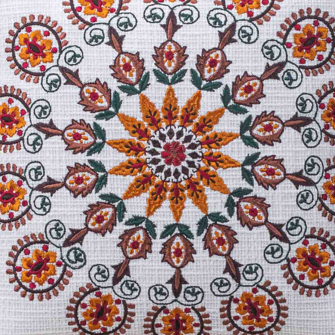 Premium Sunburst Bloom Embroidery Cushion Cover