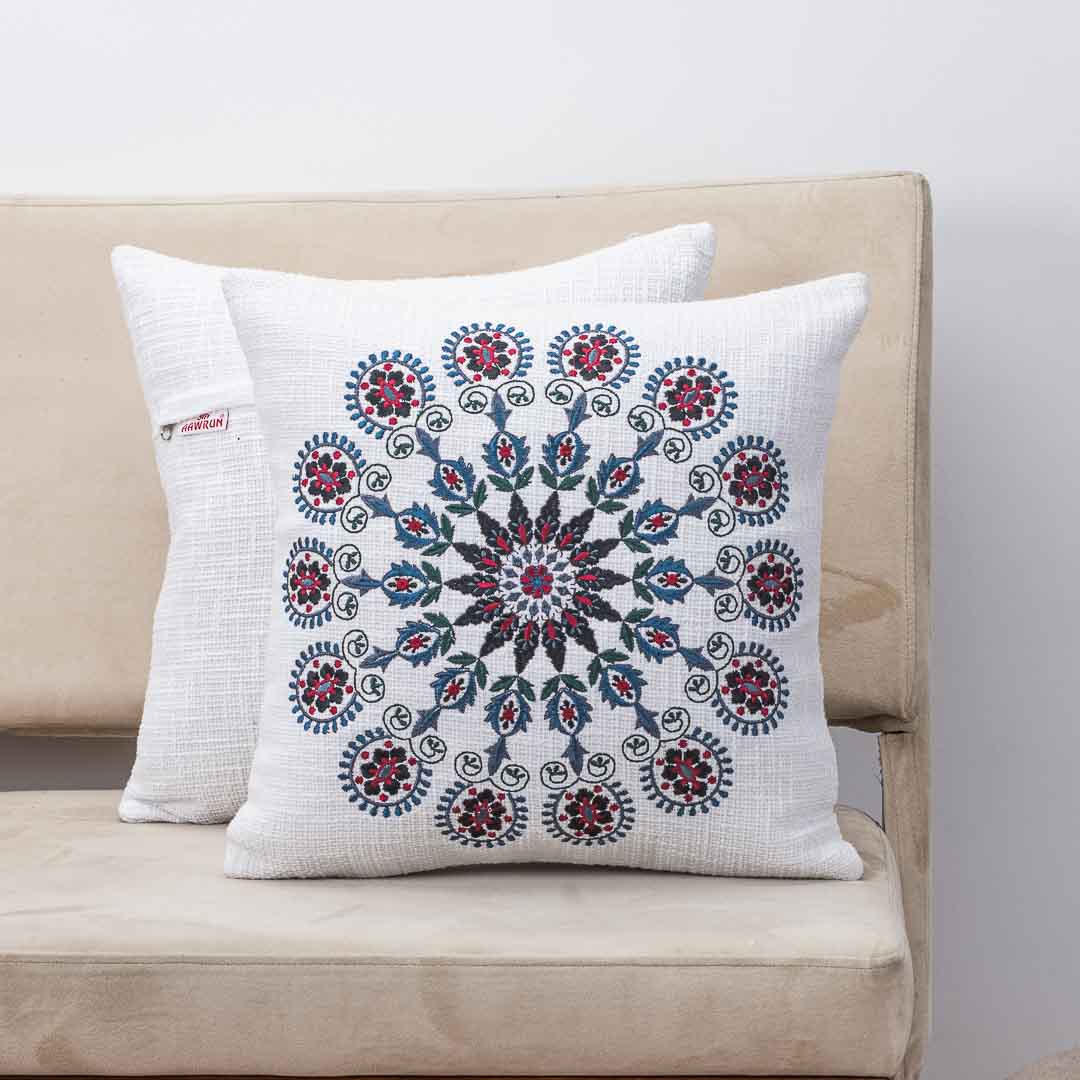 Premium Sunburst Bloom Embroidery Cushion Cover