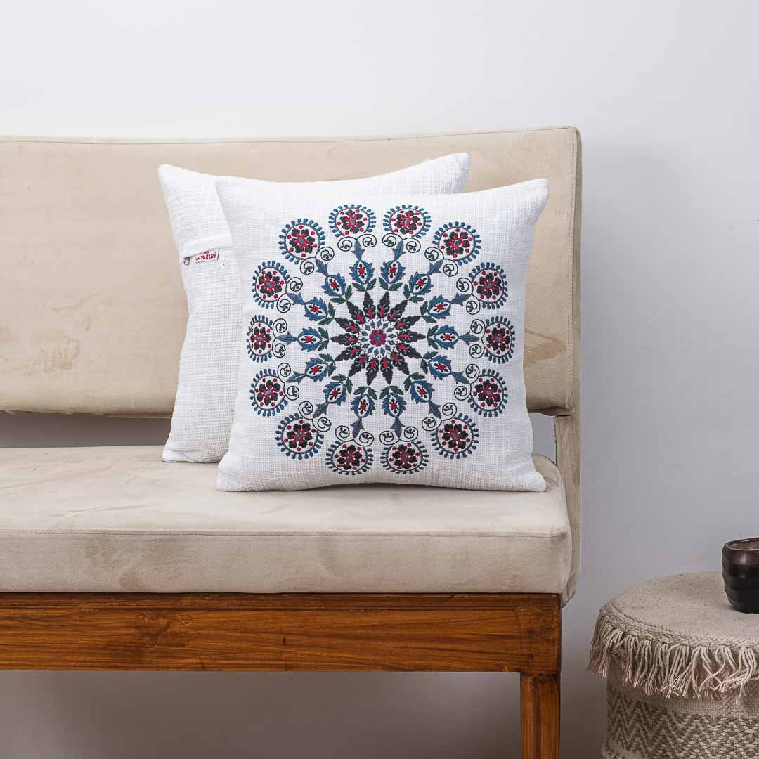 Premium Sunburst Bloom Embroidery Cushion Cover