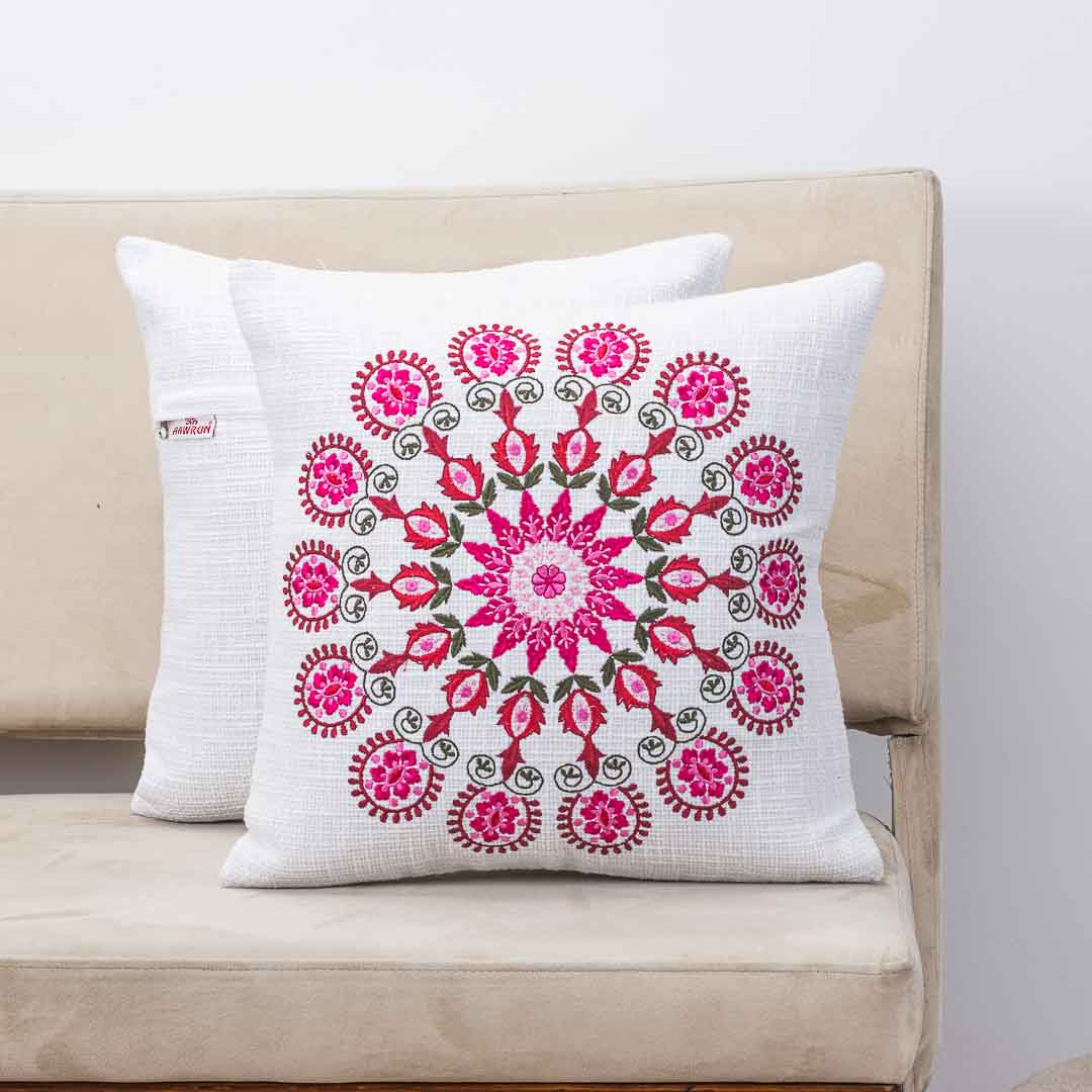 Premium Sunburst Bloom Embroidery Cushion Cover