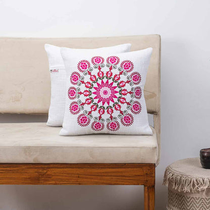 Premium Sunburst Bloom Embroidery Cushion Cover