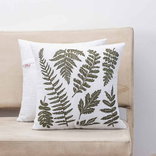 Premium Fern Leaves Embroidery Cushion Cover
