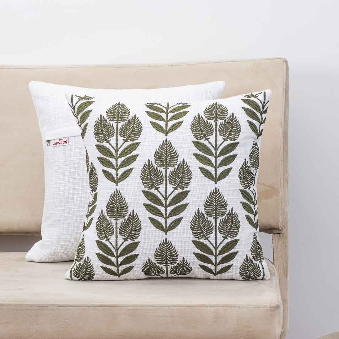 Premium Botanic Elegance Embroidery Cushion Cover